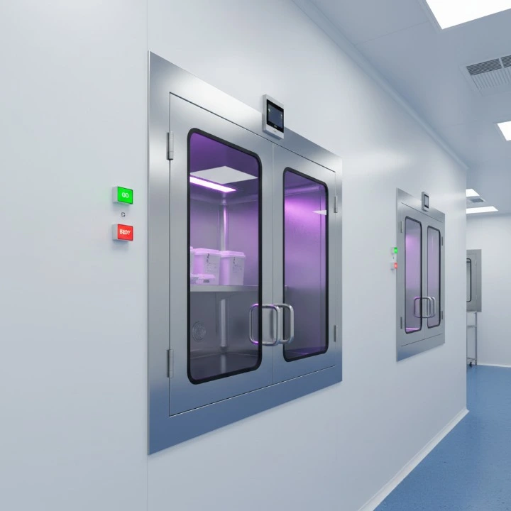 Metrolabs Dynamic Pass Box installed in cleanroom wall – flush mounted, pharmaceutical GMP facility