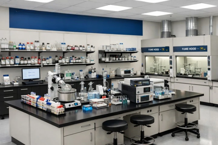 Lab furniture installation showing industrial-grade storage systems