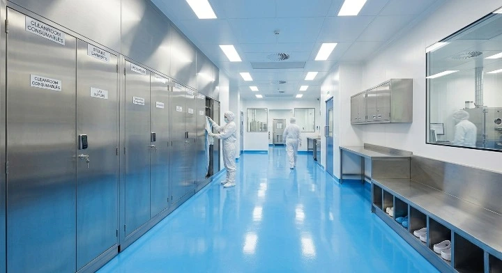 Metrolabs Cleanroom SS Storage Cabinet – SS 316L, coved interior, silicone gasket door, 30-degree sloped top