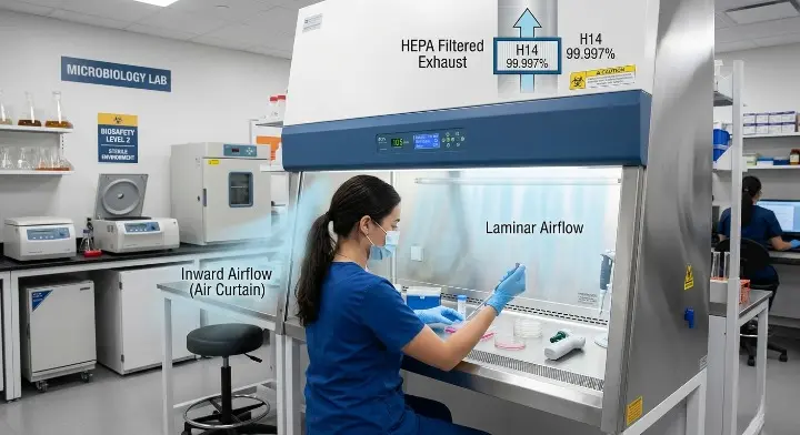 Metrolabs BSC – sloped sash, recessed grille, airflow visualization