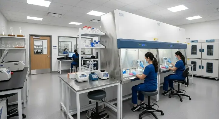 Metrolabs Biosafety Cabinet Class II – HEPA filtration, three-way protection, SS coved interior, pharmaceutical microbiology