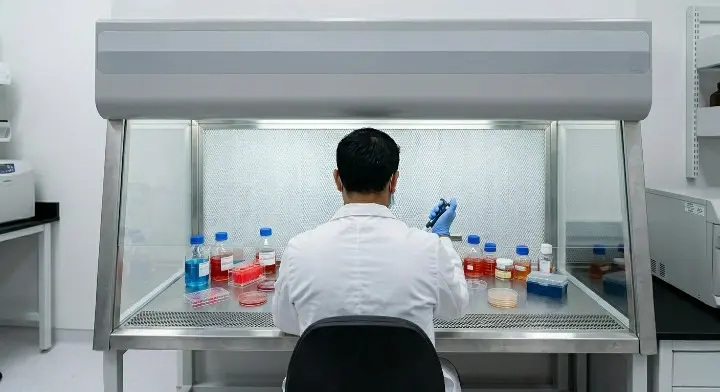 Metrolabs Horizontal Laminar Air Flow (HLF) unit – HEPA rear wall, horizontal airflow towards operator, work surface, pharmaceutical laboratory
