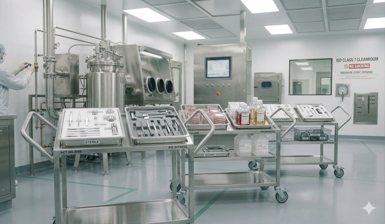 Metrolabs Cleanroom Instrument Trolley – perforated shelf, drawer storage, bumper protection, diagnostic trolley
