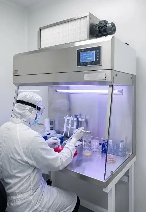 Metrolabs Laminar Air Flow unit – SS 316L coved interior, transparent side panels, microprocessor controller
