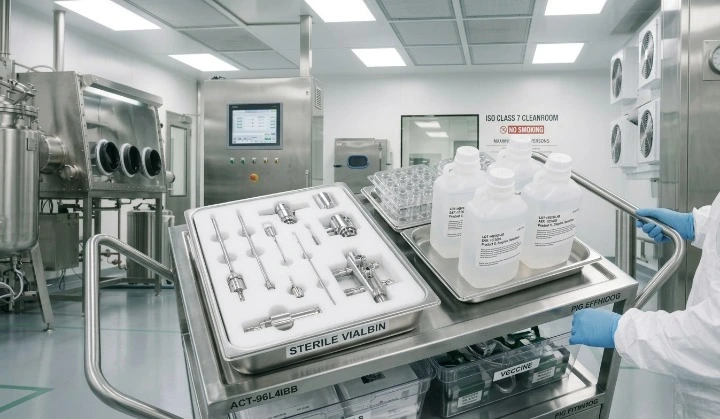 Metrolabs Material Transfer Cart – lipped shelves, vial tray transport, ESD grounding